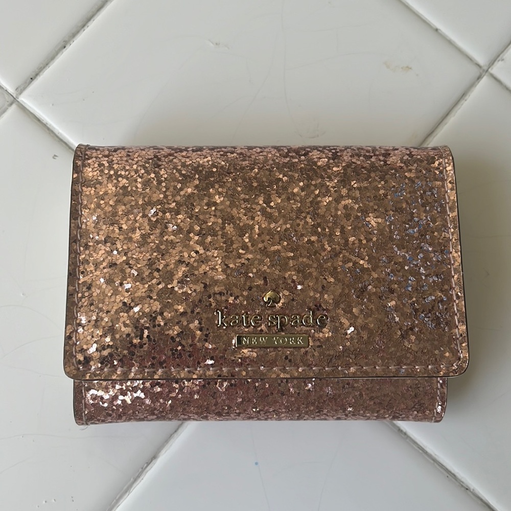 Kate Spade Wallet Key Chain Pink/Rose Gold Glitterbug